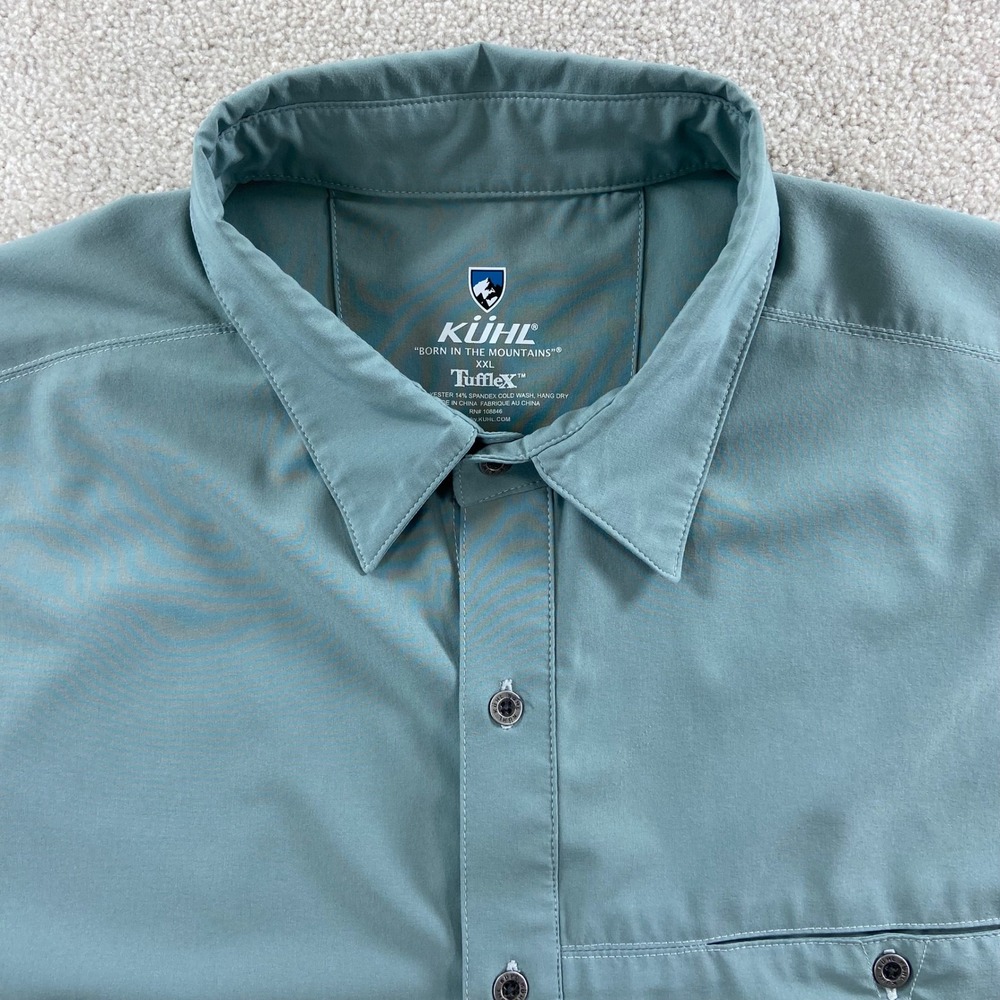 Kuhl Tufflex Shirt Mens XXL Green Short Sleeve Button Up Stretch Technical
